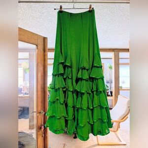 Elegant Emerald Layered Flamenco Skirt